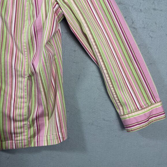 CJ Banks Womens Metal Button up Shirt Jacket Collar Striped Pink Size 1X - Picture 7 of 11